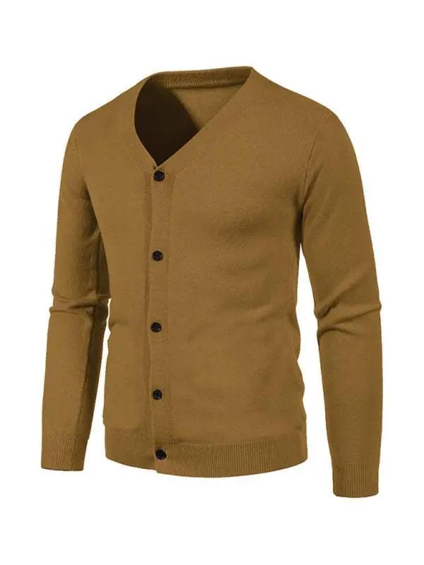 Stylish Men's Solid Color V-Neck Cardigan Sweater for All Seasons - MENLL